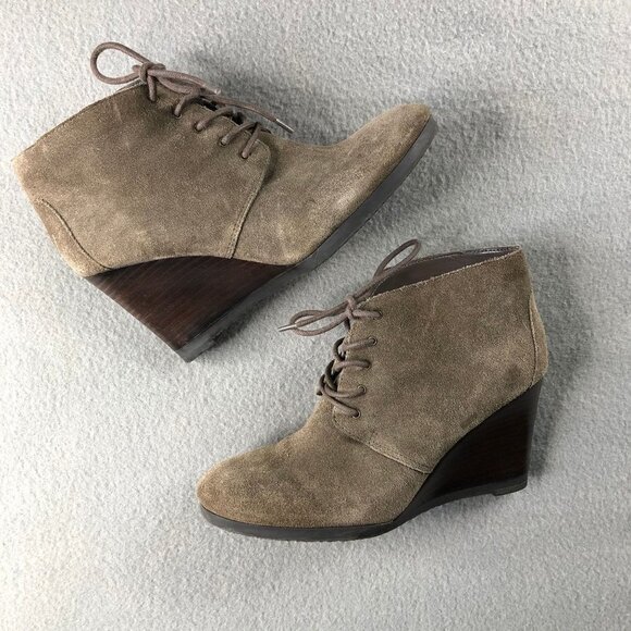 Franco Sarto Womens Sz7 Taupe Beige Suede Lace Up Wedge Ankle Boots, Weston - Picture 1 of 12